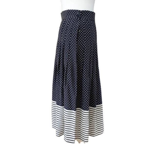 MILA SCHON Vintage Silk Pleated Midi A-line Skirt Navy Star Print - Picture 4 of 10